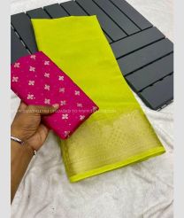 Acid Green and Pink color Chiffon sarees with plain with jacquard border design -CHIF0001983