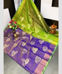 Purple and Parrot Green color Uppada Tissue handloom saree with printed design -UPPI0000455