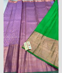 Purple and Green color kanchi pattu handloom saree with all over design with zari border -KANP0007732
