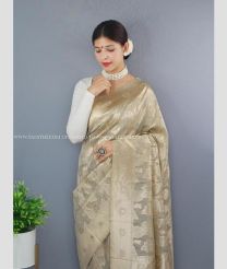 Lite Grey color linen sarees with all over self design with gold wearing -LINS0002971