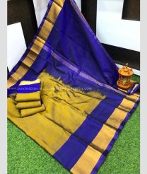 Golden Yellow and Navy Blue color uppada pattu sarees with plain design -UPDP0022045