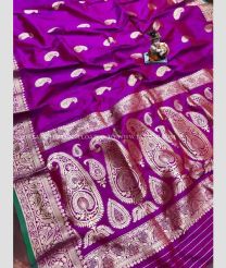 Pink and Green color Lichi sarees with zari border saree design -LICH0000036