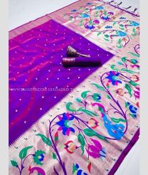 Purple color paithani sarees with all over buties with big peacock border design -PTNS0005153