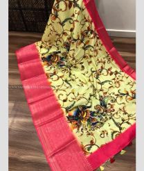 Red and Lemon Yellow color Banarasi sarees with all over digital printed saree design -BANS0000899