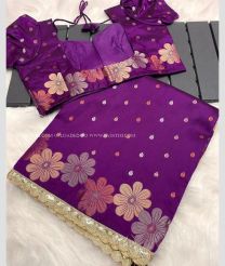 Magenta color silk sarees with all over copper and golden buties with flower panel woven buties design -SILK0017402
