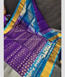 Plum Purple and Blue Ivy color uppada pattu handloom saree with all over buties with anchulatha border design -UPDP0021166