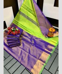 Purple and Parrot Green color Uppada Tissue handloom saree with plain with big border design -UPPI0001763