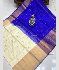 Cream and Royal Blue color uppada pattu handloom saree with all over nakshtra buties with 400k kaddi border design -UPDP0020746