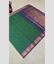 Dark Green and Purple Blue color gadwal cotton handloom saree with jari border design -GAWT0000295