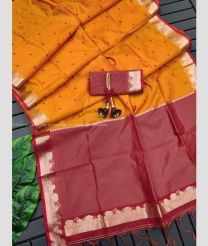 Orange and Maroon color silk sarees with all over buties with border design -SILK0017611