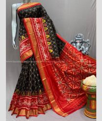 Black and Red color pochampally ikkat pure silk sarees with all over pochampally ikkat design -PIKP0037845