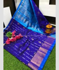 Navy Blue and Blue color Kollam Pattu handloom saree with all over buties saree design -KOLP0000774