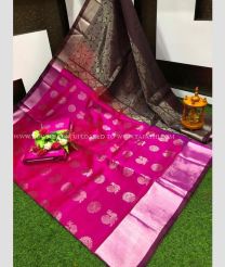 Pink and Dark Scarlet color kuppadam pattu handloom saree with all over buttas design -KUPP0097163
