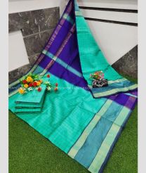 Blue Turquoise and Purple Blue color Uppada Soft Silk handloom saree with all over mahanati checks design -UPSF0003871