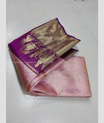 Baby Pink and Magenta color kanchi pattu handloom saree with all over hand woven with 2g pure jari exclusive pattern border design -KANP0013107