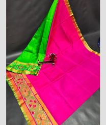 Pink and Parrot Green color uppada pattu handloom saree with pochampally border design -UPDP0021216