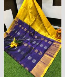 Purple and Mango Yellow color kuppadam pattu handloom saree with all over buttas design -KUPP0097169
