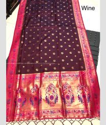 Scarlet and Pink color paithani sarees with pure zari lotus butti design and lotus border -PTNS0005285