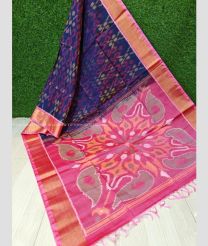 Navy Blue and Rose Pink color Ikkat sico handloom saree with all over ikkat design -IKSS0000367