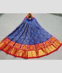 Navy Blue and Red color Ikkat Lehengas with pochampally ikkat design -IKPL0028667