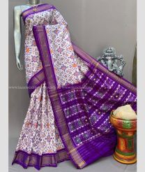 Half White and Purple color pochampally ikkat pure silk sarees with all over pochampally ikkat design -PIKP0037884