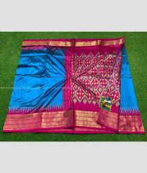 Blue and Magenta color pochampally ikkat pure silk handloom saree with rajasthan and  patola design with  border -PIKP0019644