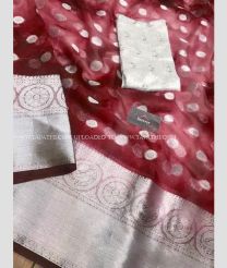 Maroon and Silver color Organza sarees with all over dollar buties saree design -ORGS0001506