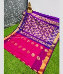 Deep Pink and Purple color Uppada Soft Silk handloom saree with all over big buties design -UPSF0004131