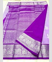 Lavender and Purple color venkatagiri pattu handloom saree with all over silver jari buties design -VAGP0000872