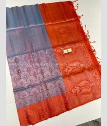 Grey and Red color soft silk kanchipuram sarees with zari border saree design -KASS0000177