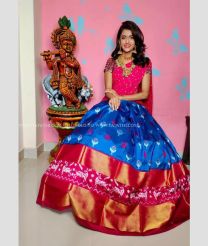 Aqua Blue and Pink color Ikkat Lehengas with all over pochamally design -IKPL0000036