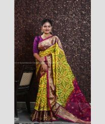 Mustard Yellow and Magenta color Ikkat sico sarees handloom saree with All over Pochampally design-IKSS0000051