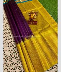 Purple and Golden Yellow color kuppadam pattu sarees with kanchi border design -KUPP0097224