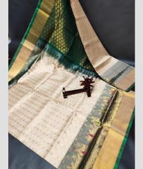 Cream and Forest fall Green color uppada pattu handloom saree with all over buties with anchulatha border design -UPDP0021156