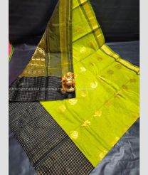 Neon Green and Black color Chenderi silk handloom saree with allover designed sarees -CNDP0001259