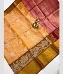Peach and Magenta color mangalagiri pattu handloom saree with all over buties design -MAGP0026205