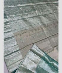 Silver and Sage color kanchi pattu handloom saree with jari border design -KANP0013748