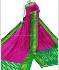 Pink and Green color pochampally ikkat pure silk handloom saree with plain with kaddi border design -PIKP0021959