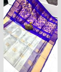 Half White and Blue color uppada pattu sarees with all over buttas design -UPDP0022009