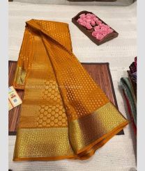 Mustard Yellow and Golden color Banarasi sarees with all over jari buties with jari border design -BANS0018836