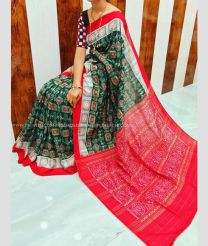 Forest Fall Green and Red color linen sarees with all over digital printed design -LINS0003760