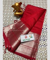 Red and Silver color mangalagiri pattu sarees with kanchi border design -MAGP0026724
