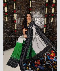 Cream and Black color pochampally ikkat pure silk handloom saree with pochampalliy kkat design -PIKP0033854