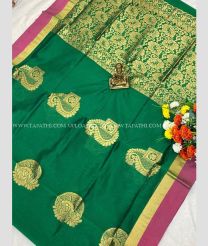 Dark Green and Pink color Chenderi silk handloom saree with kanchi border saree design -CNDP0010054