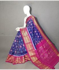 Navy Blue and Pink color pochampally ikkat pure silk handloom saree with kanchi border design -PIKP0037200