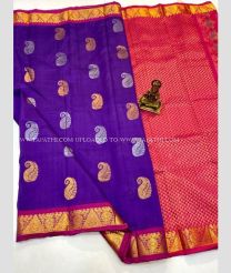 Purple and Pink color Kollam Pattu handloom saree with big stripes saree design -KOLP0000736