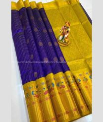 Navy Blue and Yellow color kuppadam pattu handloom saree with kanchi border design -KUPP0097124