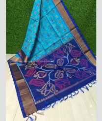 Blue and Navy Blue color Ikkat sico handloom saree with all over ikkat design -IKSS0000350