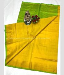 Parrot Green and Yellow color Uppada Tissue handloom saree with plain with kaddi border design -UPPI0001716