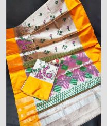 Mango Yellow and Green color Uppada Tissue handloom saree with all over printed design saree -UPPI0000344